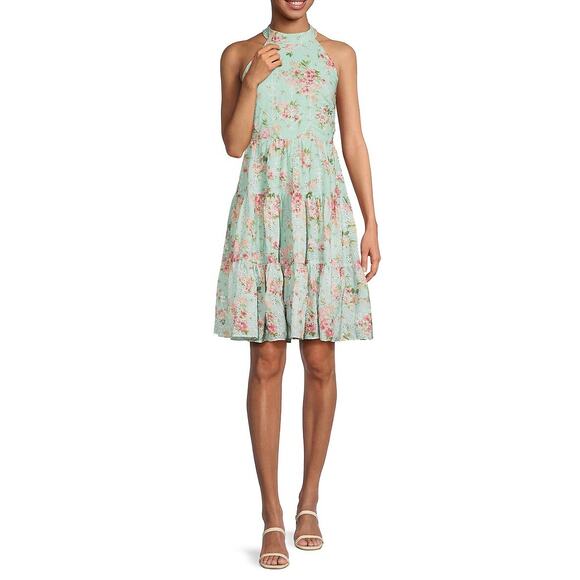 Eliza J Floral Halter Mini Tiered Dress NWT - Picture 1 of 11